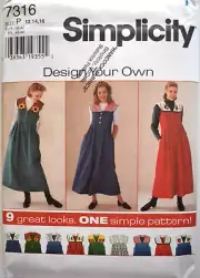 SIMPLICITY PATTERN 7316 JUMPERS COLLARS MISSES SIZES 12 14 16 UNCUT