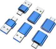 AreMe USB to USB C Adapter (6 Pack), USB C Male to USB 3.0 Female OTG Converter, Type-C Female to A Male Connector (Blue)