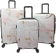 [World Traveler] Dejuno Pink Marble Expandable Spinner Luggage, 3-Piece Set, Pink Marble, 3-Piece Set, Dejuno Pink Marble 3-Piece Expandable Spinner Luggage Set