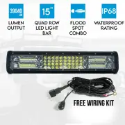 Elinz 15" LED Light Bar 4 Rows Work Driving FLOOD SPOT COMBO IP68 Offroad 4WD