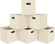 [HEAYEEG] Black Foldable Storage Cubes Bins, Fabric Storage Box Cubes Organizer Baskets with Dual Handles for Home Organizer,Set of 6,(Creamy-White)