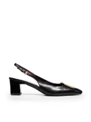 Black Sling Back Leather Heels