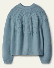 NWT Boden Relaxed Cable Knit Blend Stretch Crew Neck Sweater Airforce - US 4