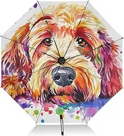 [PDZRMY] UV Protection Travel Umbrella Dog Watercolor Colors Compact for Rain and Sun - Auto Open and Close UPF 50+ Windproof Portable 46” Sun Umbrella for Women and Men