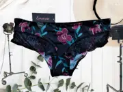 EMERSON, A Beautiful Orchid Lace Trim Skimpy Bikini With Soft Fabric, Size 10