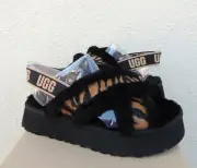 UGG DISCO CROSS TIGER SHEEPSKIN FLUFF SLIDE PLATFORM SANDALS, US 9/ EUR 40 ~NIB
