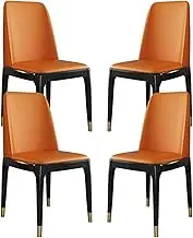 AUPRES Modern Modern Kitchen Dining Chairs Set of 4 Water Proof PU Leather Side Chair with Beech Wooden Legs for Home Commercial Restaurants(Orange,Black Leg Copper Sleeve)