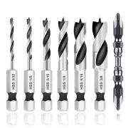 Compact For Stubby Drill Bits for Wood 7PCS Set with Quick Change Hex Shank
