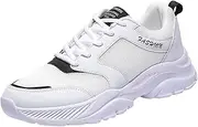[Generic] Dress Sneaker Shoes for Men Seasonal Light Sports Shoes Non Slip Flat Bottom Comfortable Lace Up Shoes Sneaker Boots for Men Winter (White, 43)