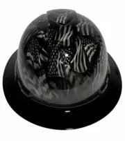 Hydro Dipped Hard Hat Ridgeline Full Brim Negative Ameriacn Flags w Black Brim