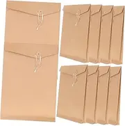 FUNNETOYU 10pcs A4 Kraft Paper Bag Document Folder String Closure File Folder Organizer for Office