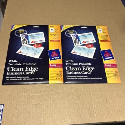 2 Avery Clean Edge Business Cards Laser 2 x 3 1/2 White 200/Pack 5871