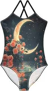 [RPLIFE] Ethereal Crescent Moon Bathing Suit Girl, 3-10T Summer Swimsuits Girls Beach Swim Suits Kids
