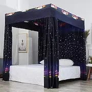 Mengersi Galaxy Star Four Corner Post Bed Curtain Canopy for Boys Kids Girls Gift, Cotton Blend, Black, Full