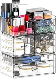 Clear Makeup Storage Box, 3 Layer 8 Drawer Stackable Desktop Storage Box, 1 Top Shelf for Dressing Table Jewelry, Hair Clips, Beauty, Skin Care Products (Clear)