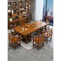 在飛比找蝦皮商城精選優惠-天天特價工廠 實木 大板茶桌椅組合 新中式 一桌 五椅 辦公
