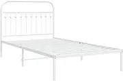 Metal Bed Frame with Headboard White - vidaXL King Single Size 106x203 cm | Sturdy Steel Slats & Extra Storage | Bedroom Furniture