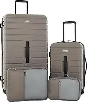 [Wrangler] Tall Trunk Luggage 4 Piece Set, Desert Taupe, 17 x 13 x 31 inches, Tall Trunk Luggage 4 Piece Set