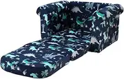 Keezi Kids Sofa 2 Seater Children Flip Open Couch Lounger Armchair Dinosaur Navy