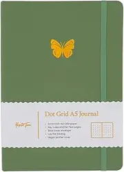 Yop & Tom Butterfly Dotted Notebook - With Extra Thick 160 GSM Paper and Grid Guide - Bullet Grid Journal - Sage Green