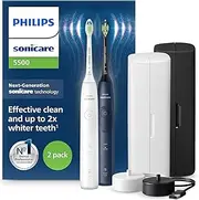Philips Sonicare HX7119/01 5500 Electric Toothbrush, Sonic Toothbrush with 2 Cleaning Modes, Pressure Control, EasyStart, SmarTimer and BrushPacer, White and Navy, Pack of 2