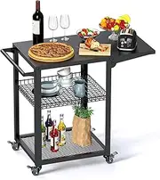 inkmin Pizza Oven Cart Table Outdoor Grill Cart Three-Shelf Movable BBQ Grill Table Stand Stainless Kitchen Food Prep Trolley Worktable Commercial Multifunctional Portable Dining Cart (Three-Deck)