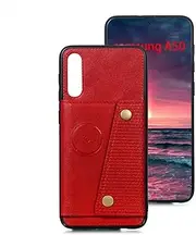 [nh] Case Samsung Galaxy A70 Case with Card Slots Holder Phone Cover Leather Exterior [with Screen Protector] [4 Card Pockets] Compatible for Samsung Galaxy A70 - Red
