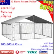 Large Dog Pen House Kennel Run Cage Galvanized Steel Outdoor Enclosed Roof 3x3m