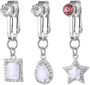 [Niaspi] 3Pcs Sparkle Star Square Teardrop Dangle Non Piercing Fake Belly Button Rings for Women Glitter Pink Cubic Zirconia Crystal Clip On Non-Pierced Belly Ring Fake Navel Piercing Jewelry