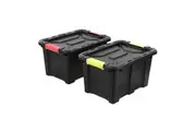 5 x 25L Heavy Duty Storage Box Black Crate Container Plastic Bins Organiser Tub