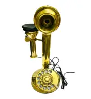 Antique Candlestick Gold Brass Landline Telephone Rotary Dial Vintage Look Decor