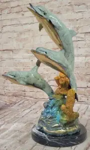 Hand Made Bronze Dolphin Sculpture: Limited Edition Sealife Statue Lost Wax Sale