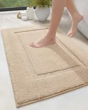 Bathroom Rug Mat - Ultra Absorbent Soft Bath Mat - Washable Non-Slip - 24x16 - Beige