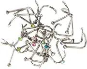 [Holibanna] Hypoallergenic Nose Pin Rhinestones 30pcs Stainless Steel Nose Ring Studs for Unisex Fashion Random Color