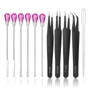 11Pieces Anti-Static ESD Electronics Tweezers Set Spoon Needle for Resin Craft