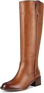 [ITOZER] Knee High Boots For Women Chunky Heel Round Toe Leather Patent Boots Low Block Heel Tall Boots With Side Zipper
