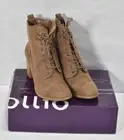 Ollio Womens Shoe Faux Suede Lace Up Stacked high Heel Ankle Boots Size 11 Taupe