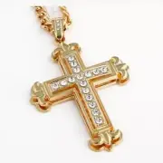 Hip Hop Men's CZ Cross Pendant 35" Cuban Curb Link Chain Necklace #N11