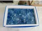 "Blue Agate Stone Center Table – Sofa & Kitchen Slab for Farmhouse Furniture Top