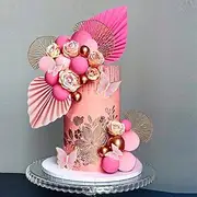 Boho Flower Cake Toppers Balls Cake Decorations with Butterflies for Birthday Party Wedding Baby Shower Boho Themed Party Supplies (Hot Pink)