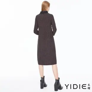 【YIDIE 衣蝶】翻領不對稱格紋長洋裝-鐵灰