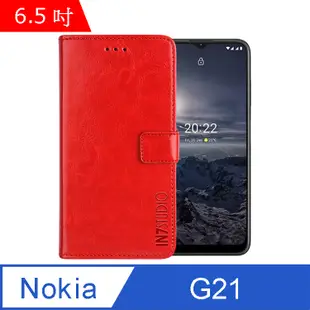 IN7 瘋馬紋 Nokia G21 (6.5吋) 錢包式 磁扣側掀PU皮套-紅色