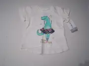 Carter's Girls Shirt Short Sleeve Flutter Prima T-Rex-A-Rina White Size 3M NWT