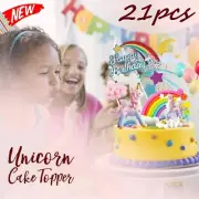 Unicorn Cake Topper Kit Cloud Rainbow Happy Birthday Banner Decorations 21pcs AU