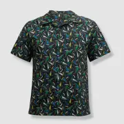 $230 A.P.C. Men's Black Print Short Sleeve Dress Button-Up Shirt Size M