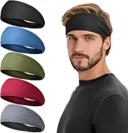 [Tumurup] Sport Headbands Men [5 Pack] - Sweat Absorbent Sweat Bands | Quick-Dry Mens Hair Band | Elastic Thin Headband Boys for Running, Washing Face, Gym, Cycling,Tennis, Yoga, Workout