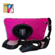 StylePro, iPad Pro 11" shockproof case + tempered glass screen protector, hand strap, shoulder strap & rotating stand, pink