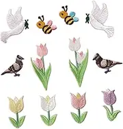 NUOBESTY 12pcs Cartoon Cloth Stickers Household Hat Patches Flower Embroidered Patch Flower Embroidery Appliques Decorative Self-Adhesive Clothes Patches Animal Decor Bee Decor Plum Bossom