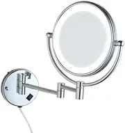 Dolphy 8-Inch LED Magnifying Mirror – Silver, 5X Zoom, Wall Mounted Makeup & Shaving Mirror with Bright Backlight, Chrome Finish, Ideal for Bathroom & Vanity Use