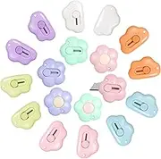 Fengek 18 Pcs Mini Retractable Utility Knife Cloud Flower Pocket Box Cutters Plastic Letter Opener Slide Open with Keychain Hole for Box Letter Envelope, 2 Shapes 9 Colors